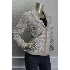 NWT AGNONA Beige White Pink Plaid Tweed Knit Weave Jacket 10